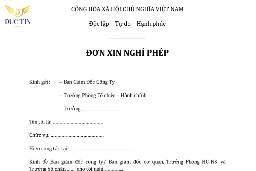 Đơn xin nghỉ phép là văn bản cho người lao động khi có nhu cầu nghỉ tạm thời